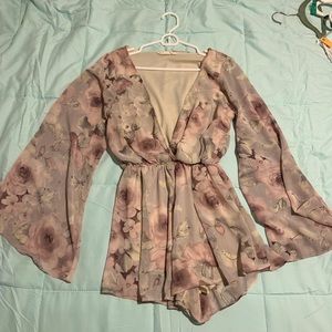 Dainty hooligan floral plunge neck romper